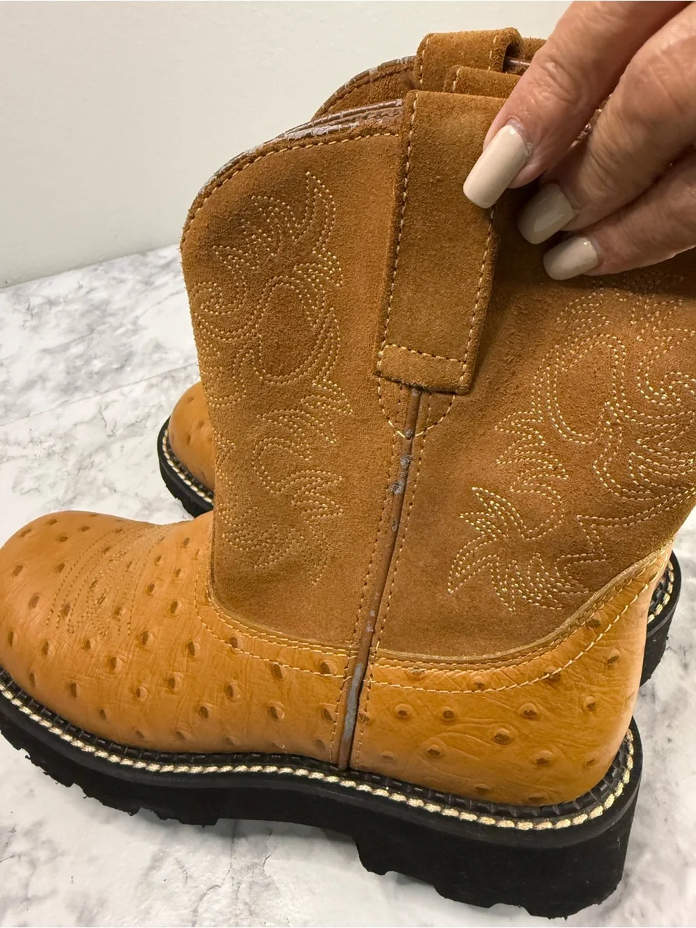 Ariat Fatbaby Boots Brown Ostrich Leather & Suede Sz 7B  Kids Western wear